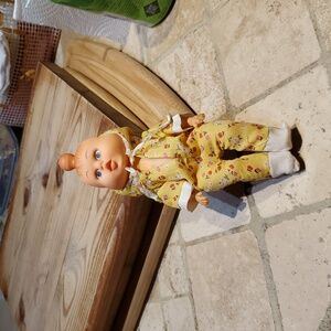 Three-in-One-Face Doll Plastic Vinyl Vintage Hong Kong Spinning Head Floral Suit